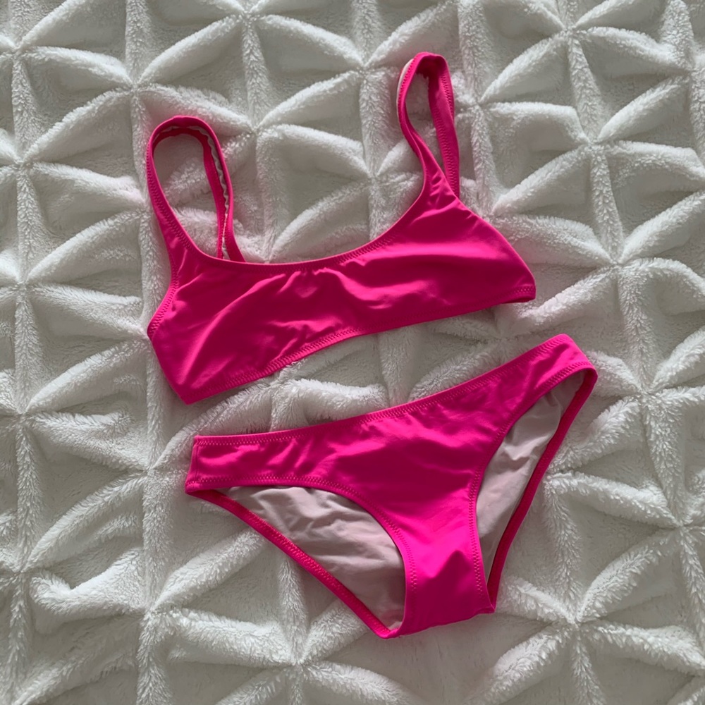 pink solid and stripes bikini